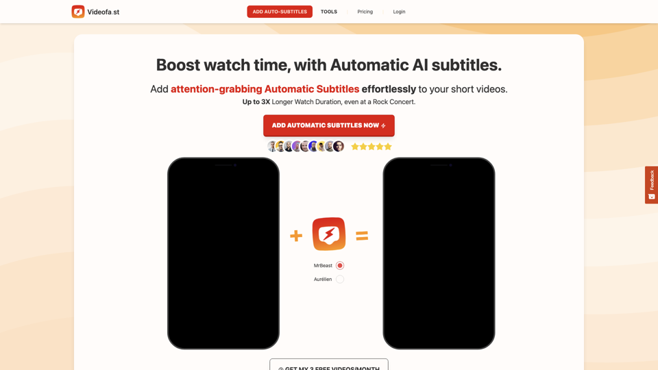 Videofa.st | Automatic Subtitles for Short Video, AI, Engaging site's screenshot