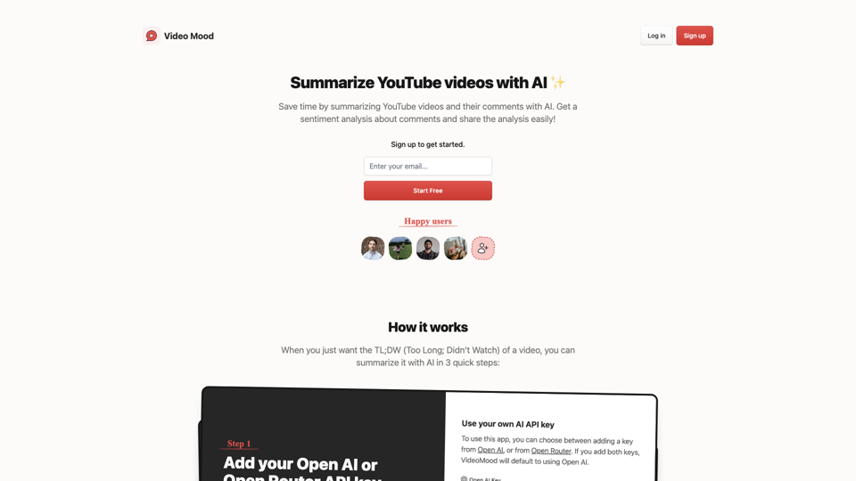 Video Mood - YouTube video Summarizer with your own API keys site's screenshot