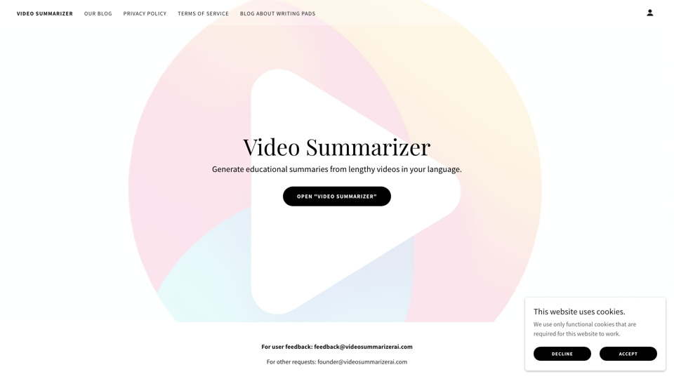 Video Summarizer site's screenshot