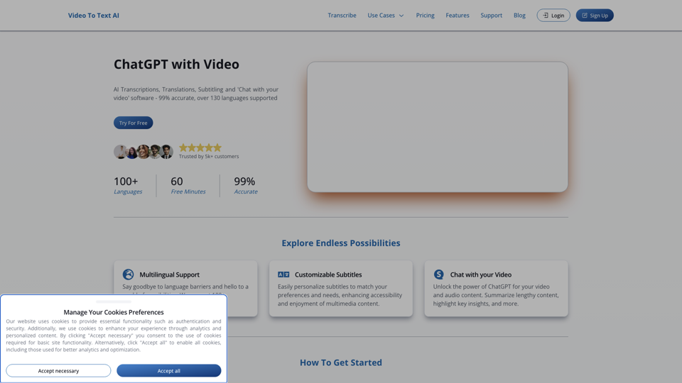 VideoToTextAI - Transcriptions, ChatGPT for Your Video and Audio site's screenshot