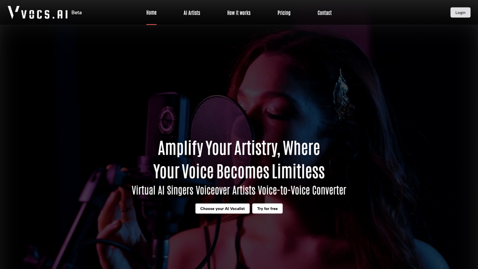 Vocs AI | AI Voice Generator with Original AI Singers and Rappers site's screenshot