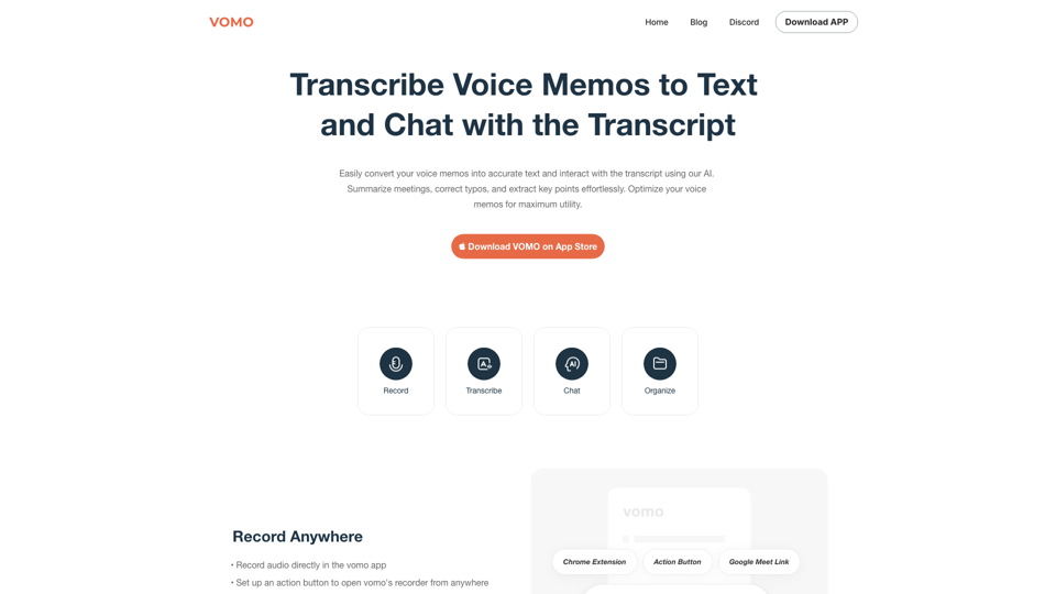 VOMO - AI Voice Memos site's screenshot