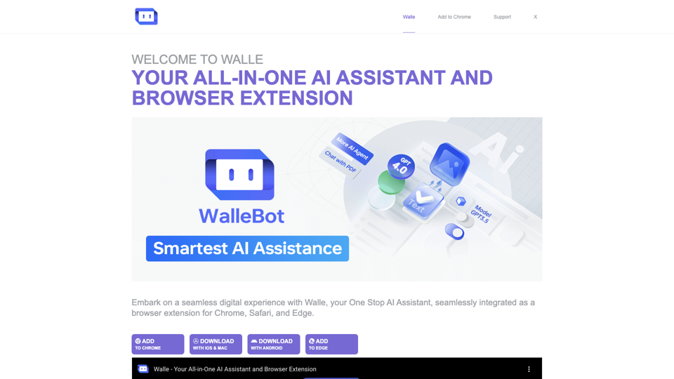 Walle - Your All-in-One AI Assistant and Browser Extension site's screenshot