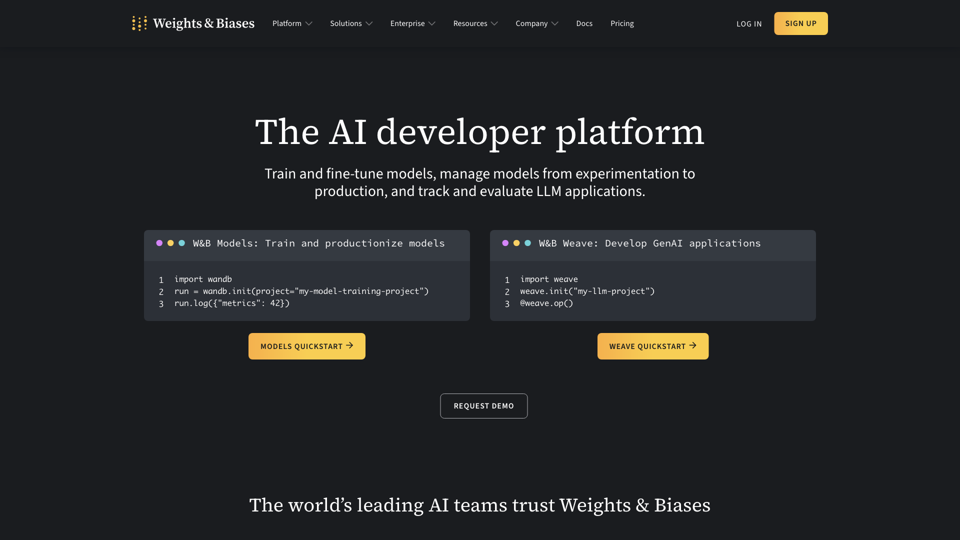 Weights & Biases: The AI Developer Platform site's screenshot