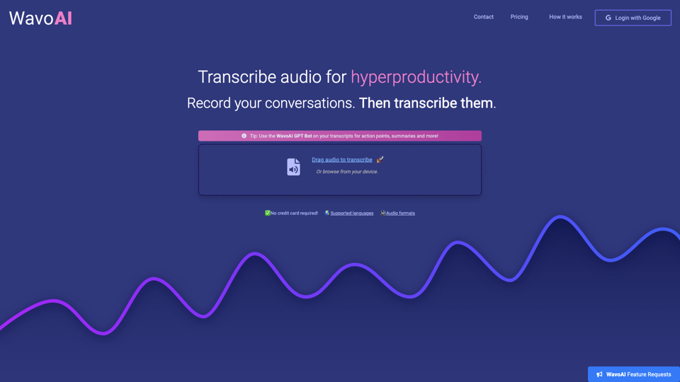 WavoAI - AI-Powered transcripts & Interactive Summarization site's screenshot