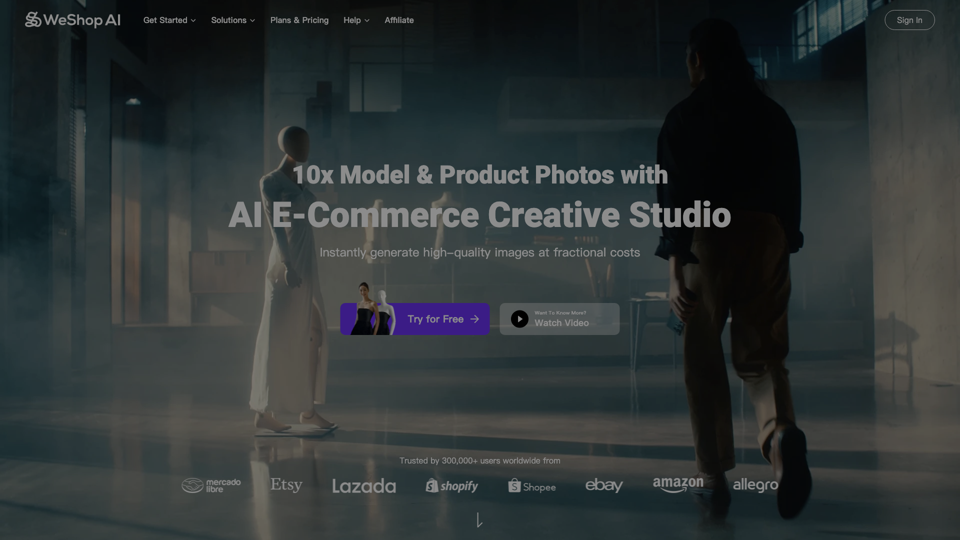 AI Creative Studio & Image Editing for E-Commerce | WeShop AI site's screenshot