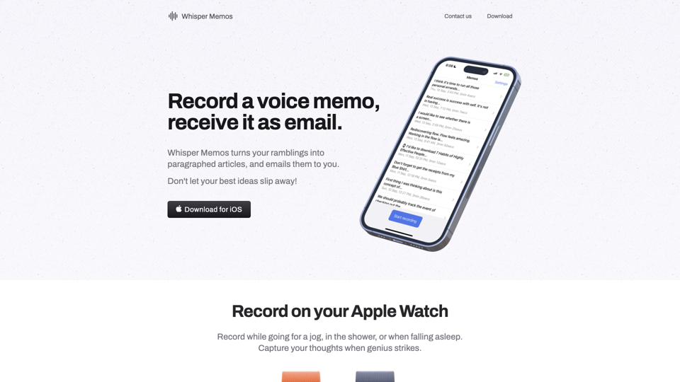 Whisper Memos site's screenshot