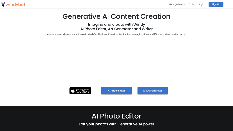 Windy AI - Photo Editor, Art & Text Generator site's screenshot