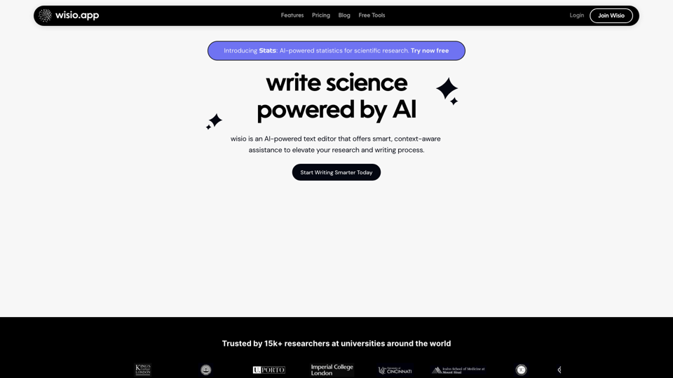 wisio | Write Science Powered by AI - AI for scientific writing site's screenshot