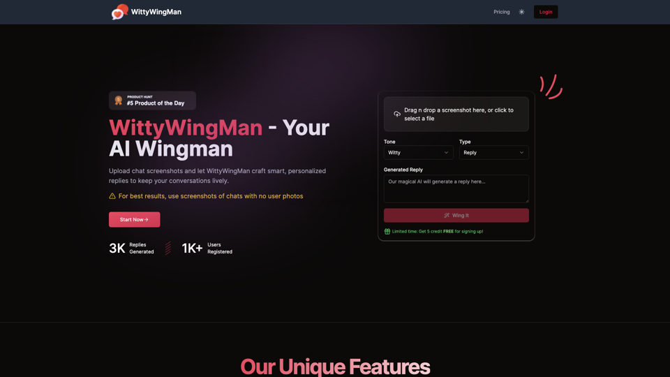 WittyWingMan: AI-Powered Dating Chat Assistance site's screenshot