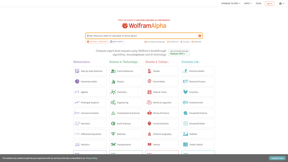 Wolfram|Alpha: Computational Intelligence site's screenshot
