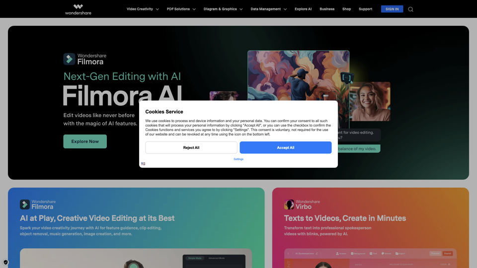 Wondershare Official Website: Creativity, Productivity, Utility site's screenshot