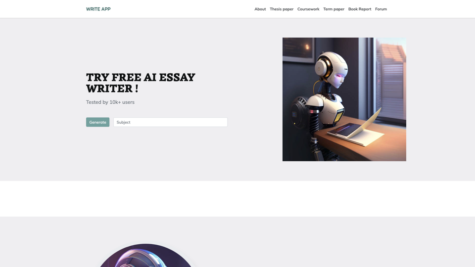 AI Essay Writer - WriteApp! site's screenshot