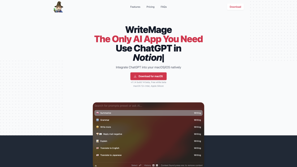 WriteMage - The Only AI App you need site's screenshot
