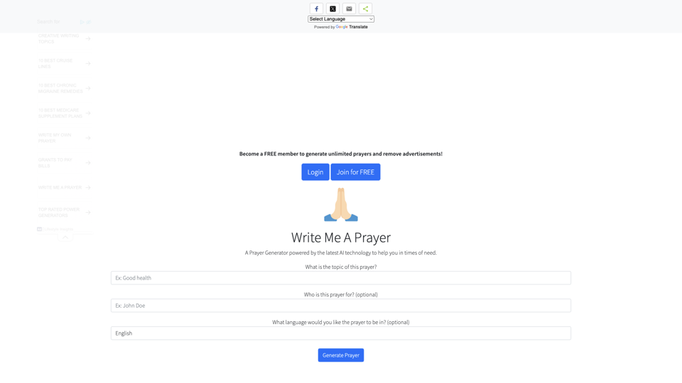 Write Me A Prayer - An AI Powered Prayer Generator site's screenshot