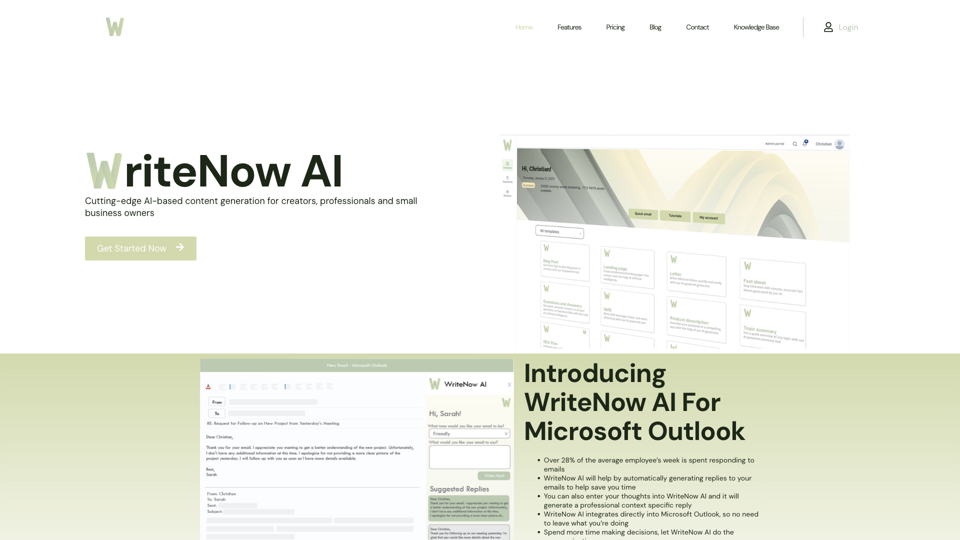 WriteNow AI : Content Generation for Individuals and Businesses site's screenshot