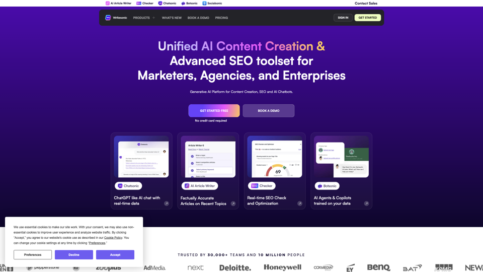 Writesonic - AI Content Writer, AI SEO Toolkit & AI Chatbots site's screenshot