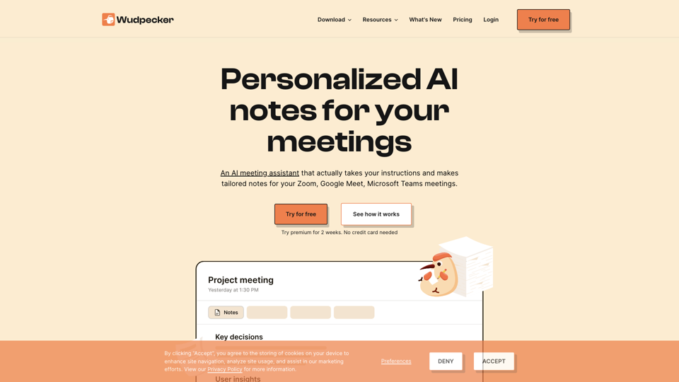 Wudpecker - Your AI Meeting Assistant site's screenshot