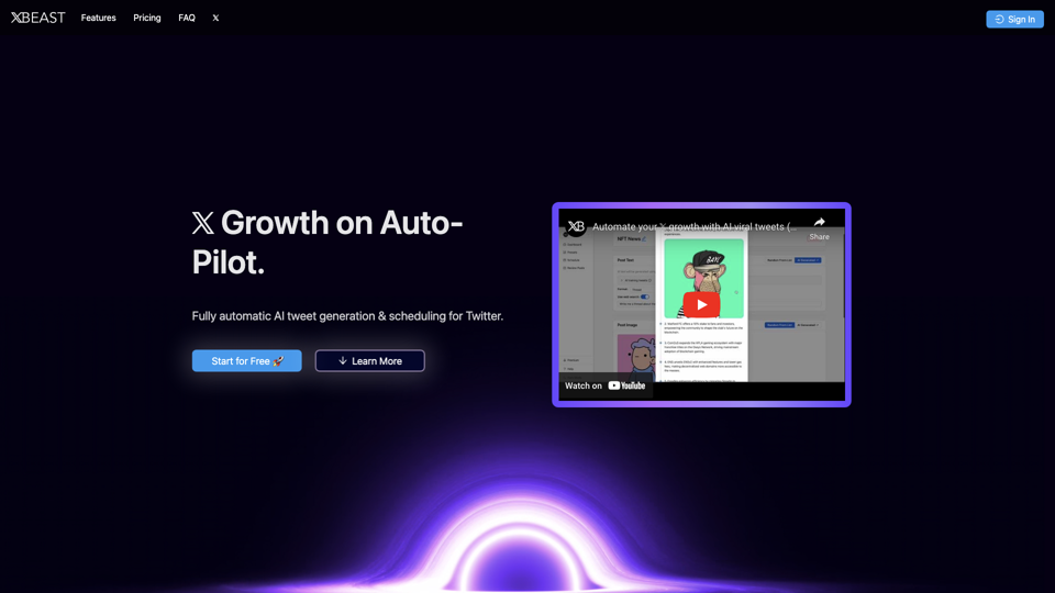 XBeast | AI Generated 𝕏 Posts & Scheduling site's screenshot