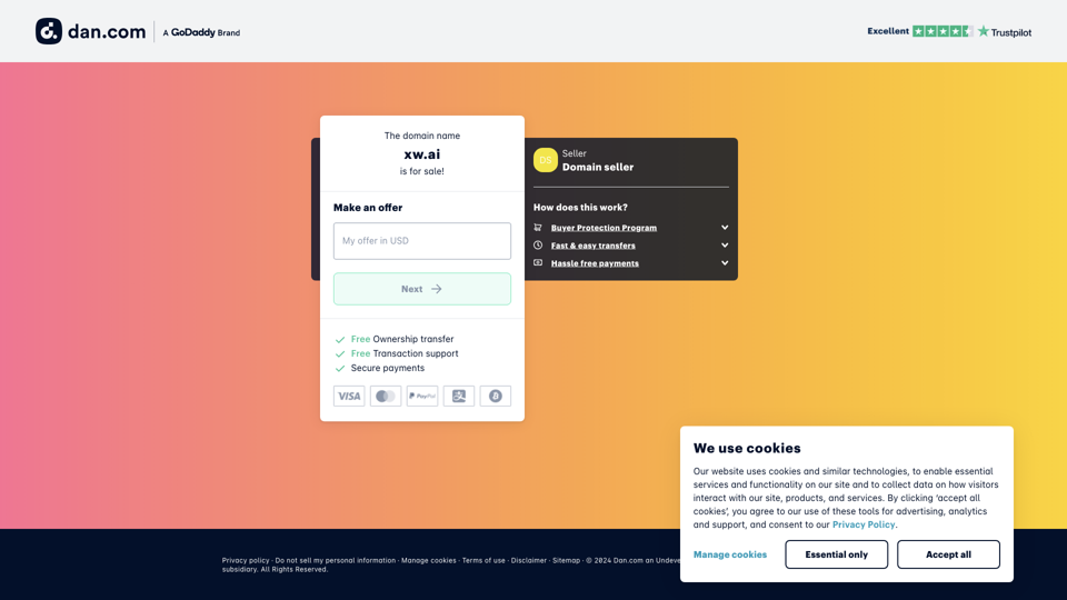 The domain name xw.ai is for sale site's screenshot