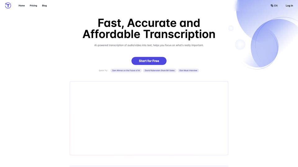 Transcribe Audio and Video to Text Free Online | Yescribe.ai site's screenshot
