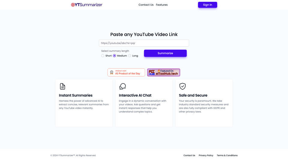 Youtube Video Summarizer - Summarize Youtube video and chat using AI in seconds site's screenshot