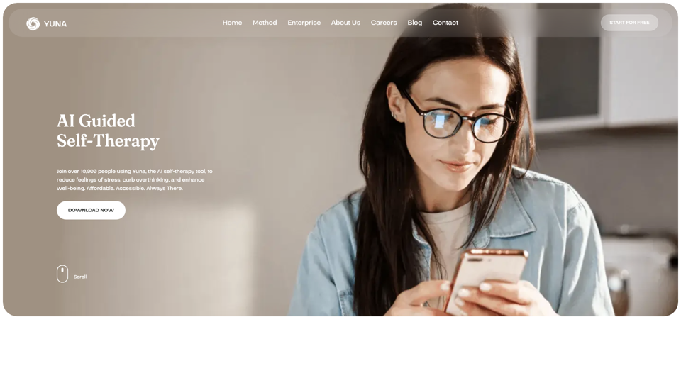 Yuna AI | Mental Health Companion site's screenshot