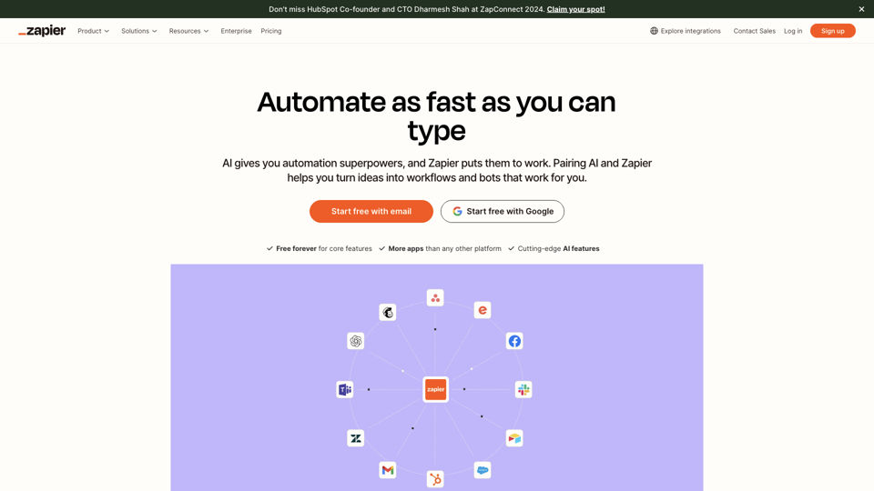 Automate your work today | Zapier site's screenshot