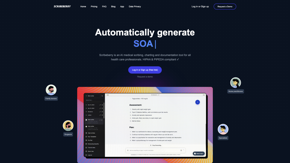 Scribeberry | Medical AI Scribe and Charting App site's screenshot