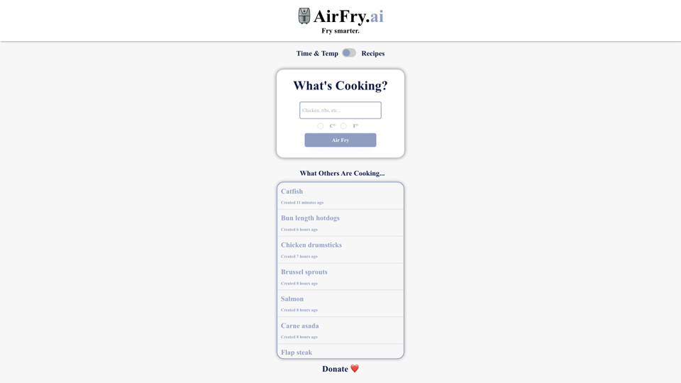 Air Fry AI |  Air Fryer Recipes Made with Artificial Intelligence site's screenshot