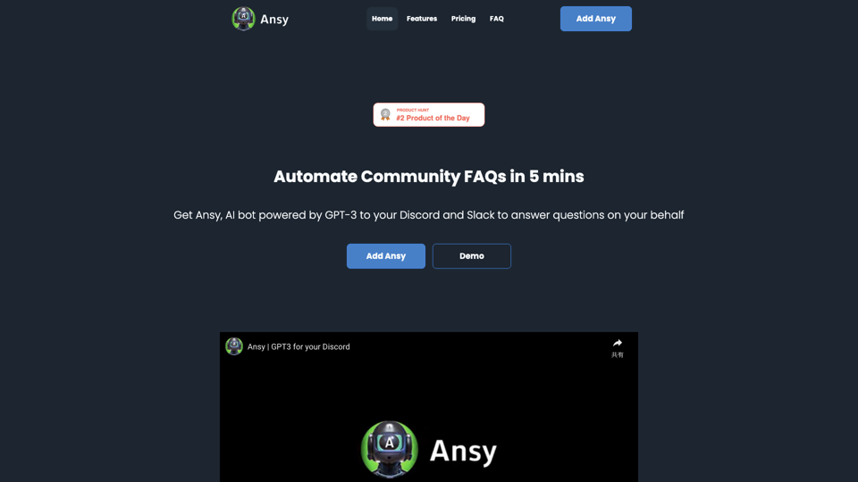 Ansy.ai | GPT-3 for your Community site's screenshot