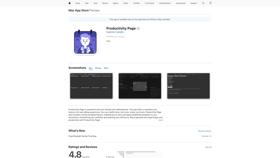 Productivity Page on the App Store site's screenshot