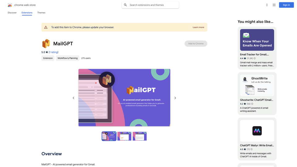 MailGPT - Chrome Web Store site's screenshot