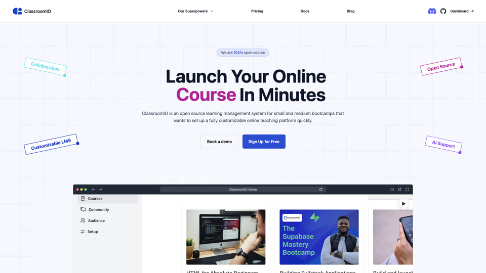 ClassroomIO – Launch Your Online Bootcamp In Minutes site's screenshot