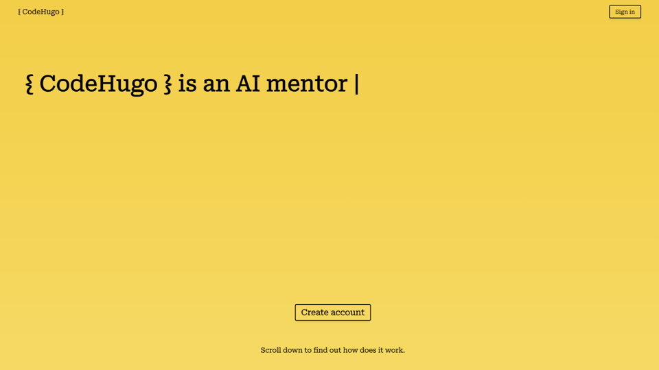 CodeHugo - Your personal GPT powered AI code mentor site's screenshot