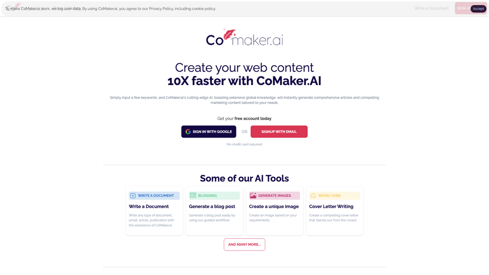 CoMaker.ai - Your AI-powered content creation partner site's screenshot