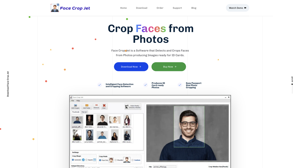 Detect and Crop Faces from Photos for ID Cards-Face Crop Software site's screenshot