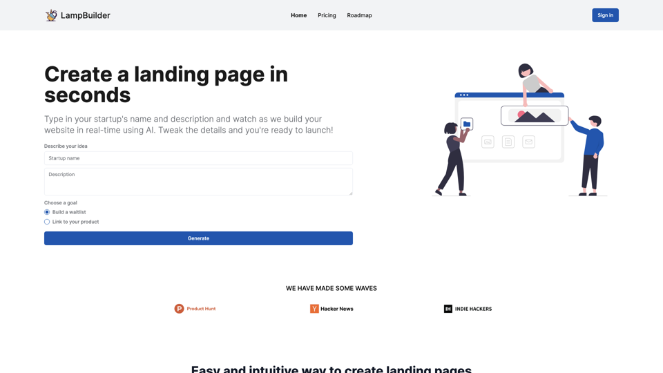 Lampbuilder - Instantly Create Stunning Landing Pages site's screenshot