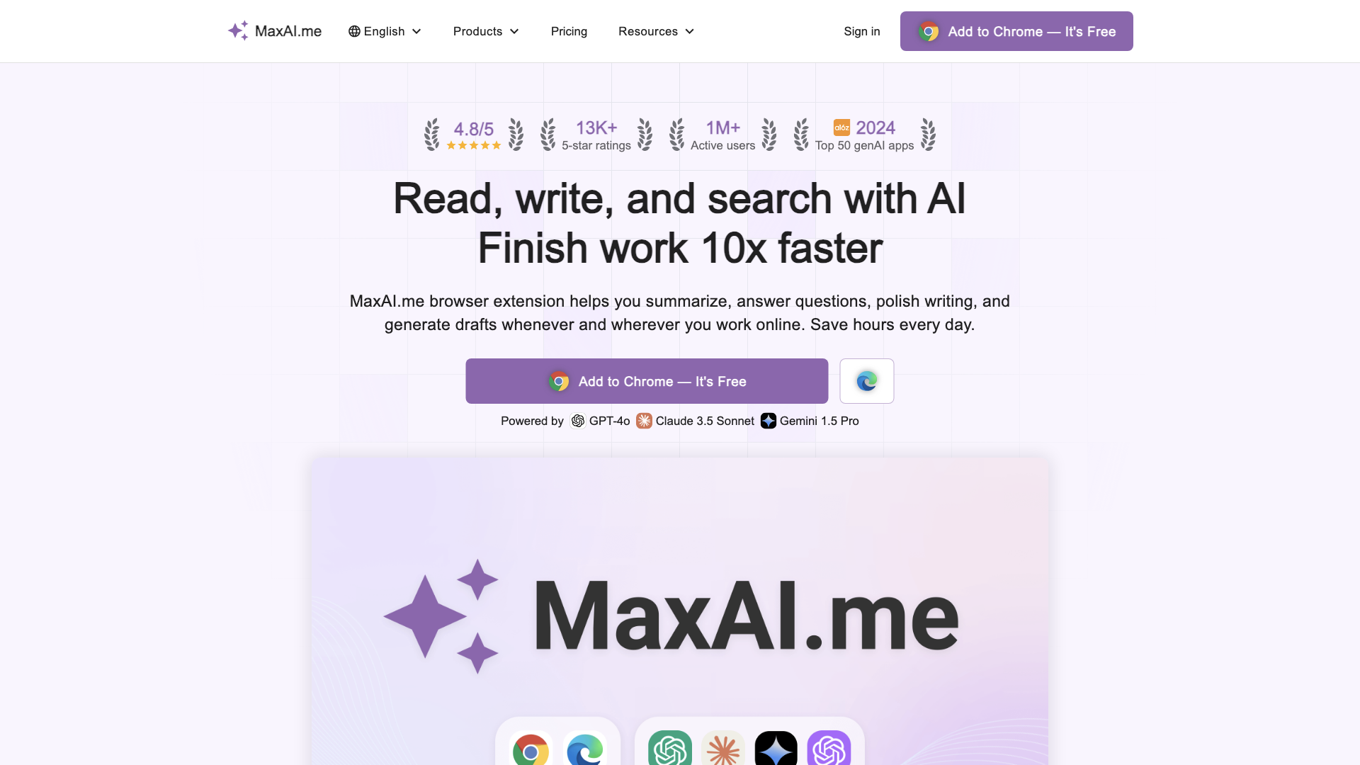MaxAI.me: Read faster. Write better. Free AI extension.