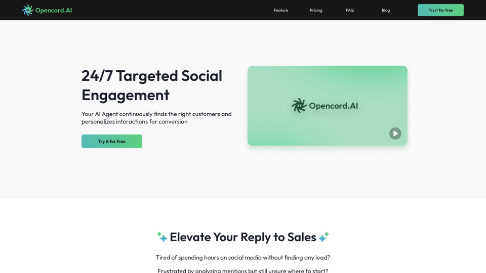 Opencord AI - 24/7 Targeted Social Engagement site's screenshot