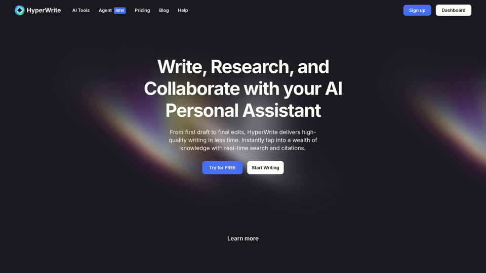 HyperWrite | AI Writing Assistant site's screenshot