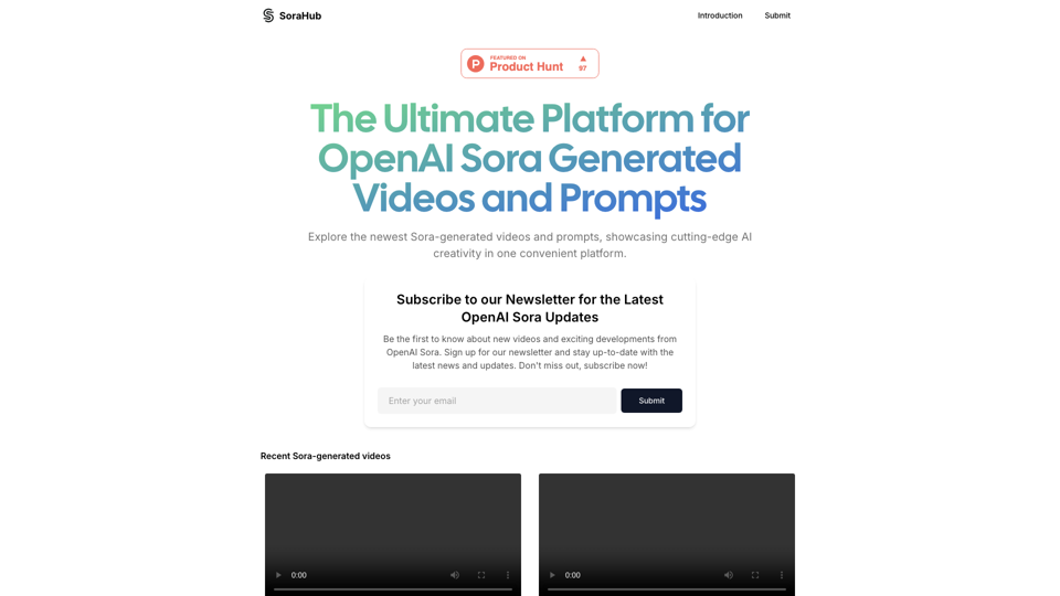 SoraHub - The Ultimate Platform for OpenAI Sora Generated Videos and Prompts site's screenshot