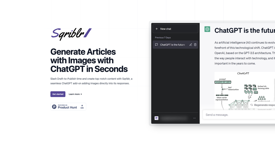 Sqriblr - Generate Blog Articles with Images in Seconds with this ChatGPT Add-on site's screenshot