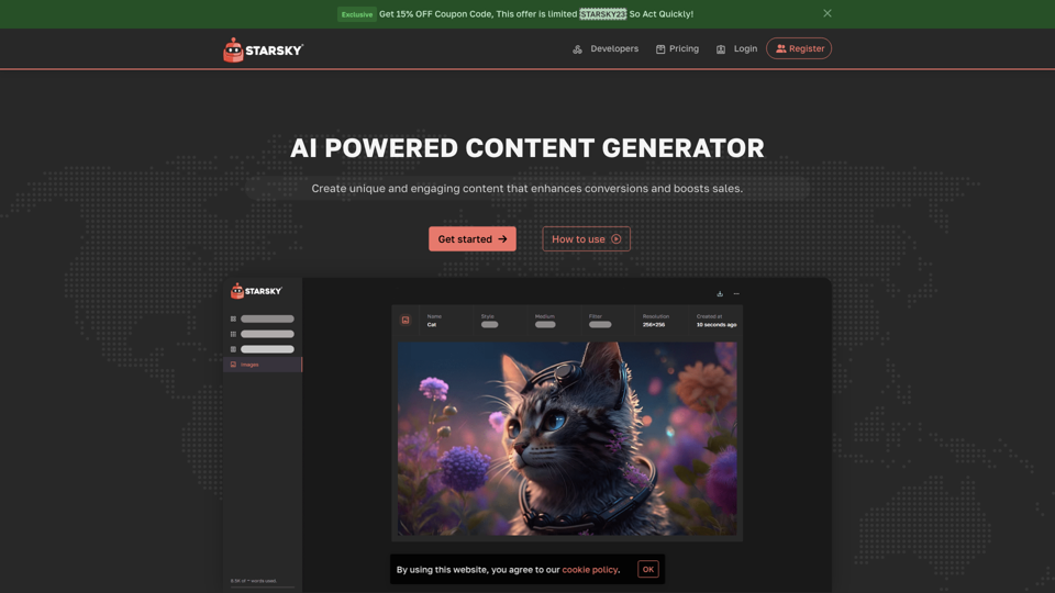 Starsky - AI Powered Content Generator site's screenshot