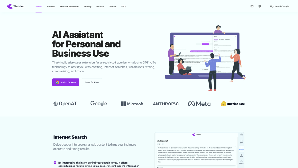 TinaMind - The AI-powered Browser Extension Assistant site's screenshot