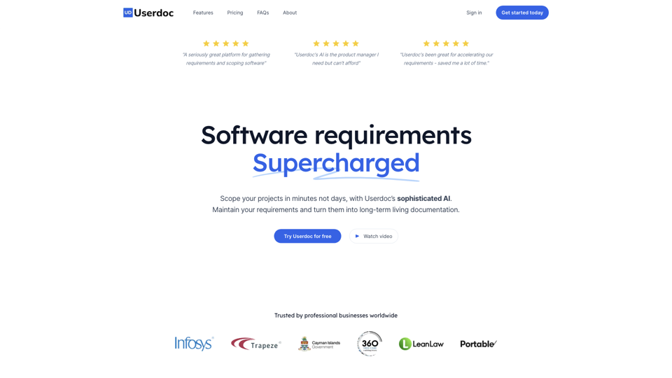 Userdoc - Software requirements supercharged site's screenshot