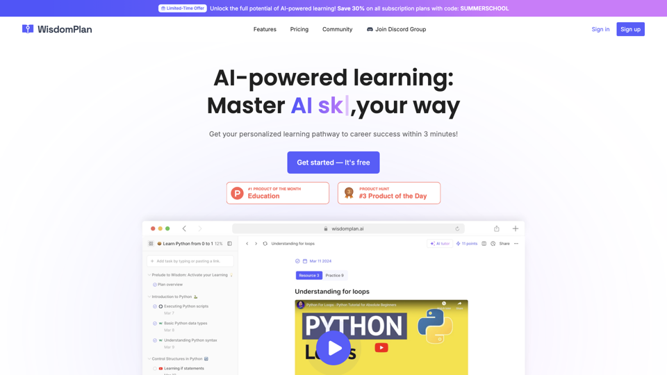 WisdomPlan: Your AI-Powered Learning Companion site's screenshot