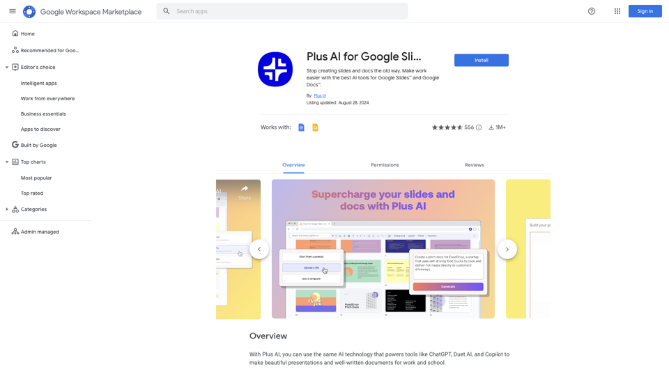 Plus AI for Google Slides™ and Docs™ - Google Workspace Marketplace site's screenshot